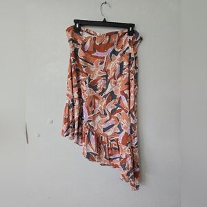 Nine West Size Large Floral Print Asymmetrical Midi Skirt Resortwear